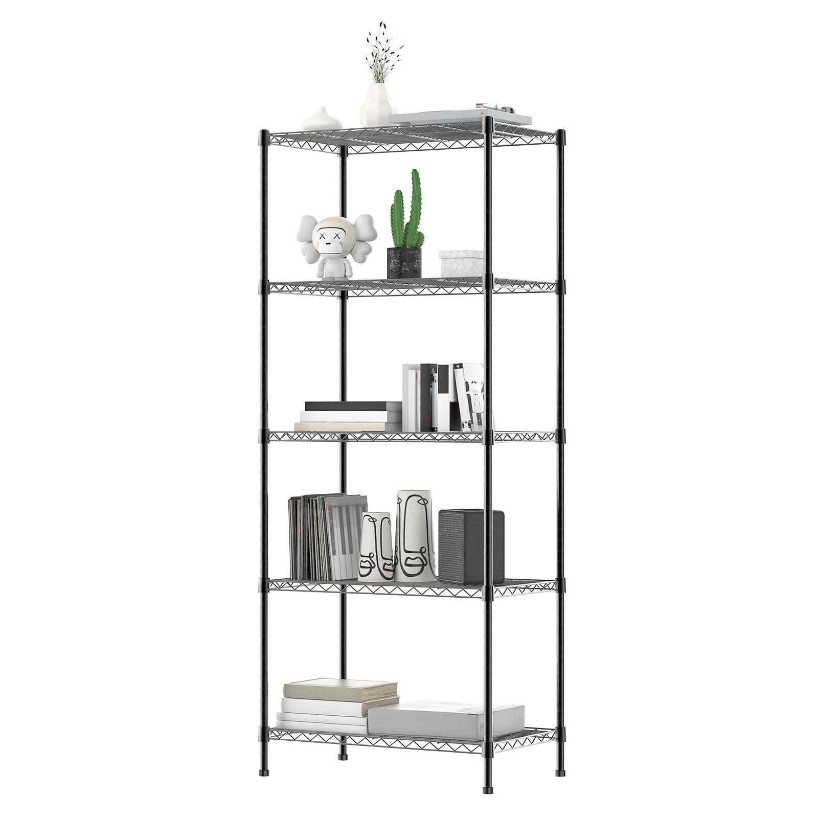 Lucn Metal Wire Shelving Rack Storage Shelf Unit Stand Kitchen Office Garage Black Storage Rack Shelving Wire Shelf Kitchen Office Unit DIY (5-Tier Shelf)