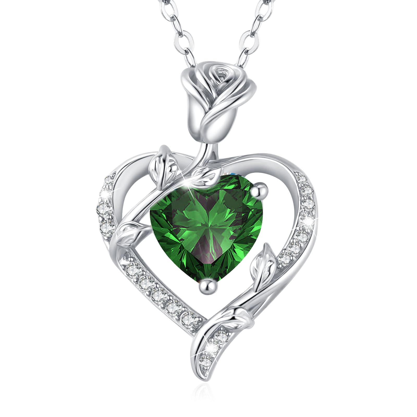 MISUMOR Halskette Damen Silber mit Rose Anhänger Geburtsstein Kette Schmuck Damen Geschenke für Frauen Freundin Mutter Hochzeitstag Muttertag Jahrestag Weihnachten Valentinstag Geburtstagsgeschenk