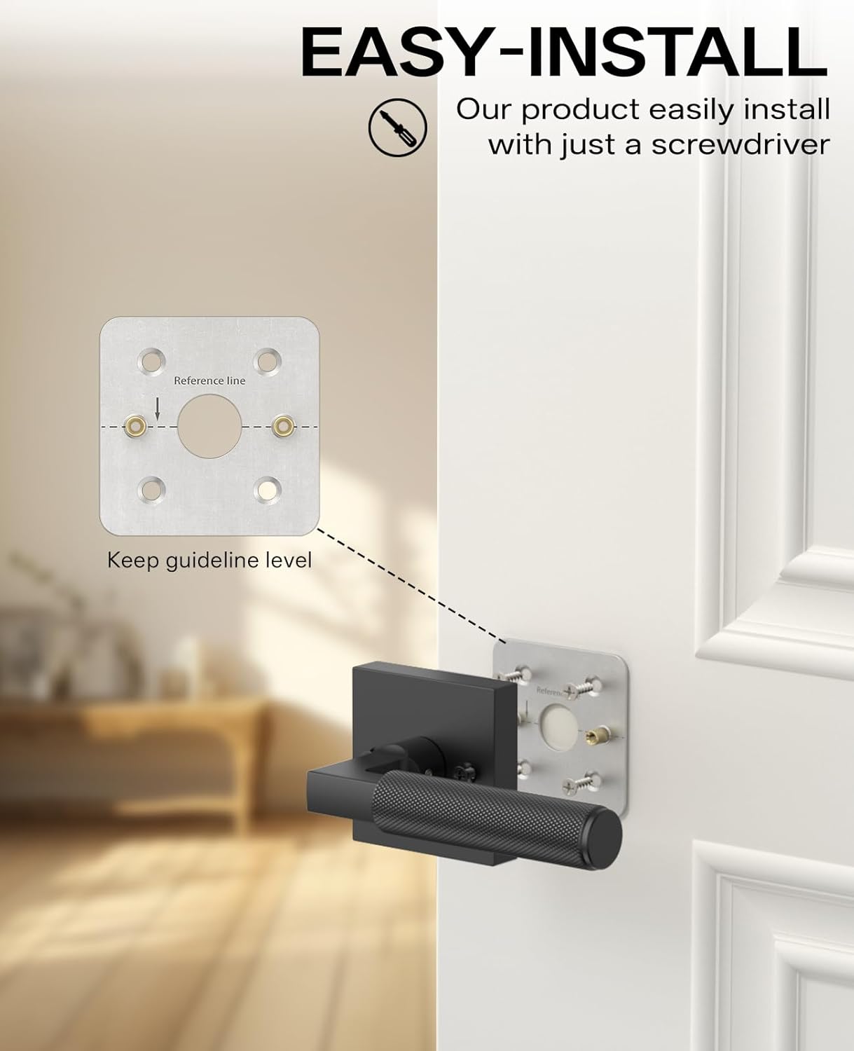 Amerdeco 2 Pack Champagne Bronze Dummy Door Handles, Decorative Non-Turning Door Lever with Door Knobs for Closet, French Double Doors, Pantries & Interior Push/Pull Doors AM0021