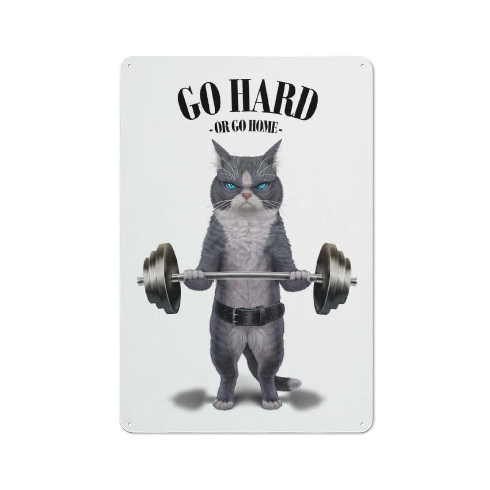 Junmoney Bicolor Cat Weightlifting Metal Sign 30X20cm With For Workshop Wall, Rustic Decor, For Garage, Workshop And Man Cave Decoration
