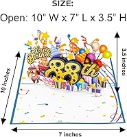 Vista 3 de iGifts And Cards Tarjeta desplegable 3D de feliz cumpleaños 88 – Diseño azul con números de purpurina, globos, pasteles y regalos – Tarjeta