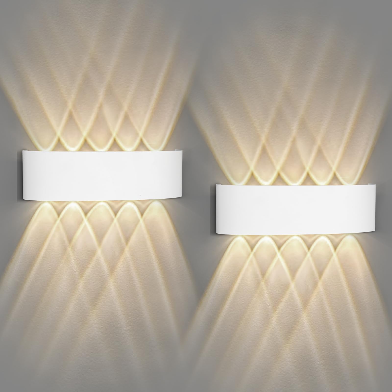 URHRHU Lámpara de Pared Interior 2 Piezas 12W Apliques pared LED Luz Lámpara Moderna Blanco Luz de Aluminio Blanca Cálida 3000K Apliques de Pared Arriba y Abajo para dormitorio Sala de Estar Pasillo
