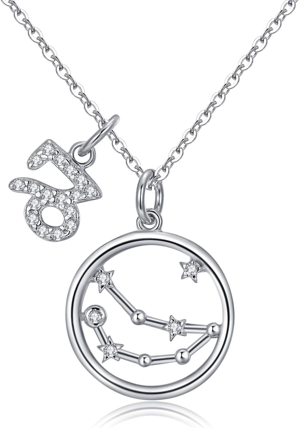QingsQings Horoscope Pendant Zodiac Necklace - 925 Sterling Silver CZ Astrology Necklace, Personal 12 Constellation Zodiac Sign Minimalist Charm Star Necklace Birthday Gifts for Women Girls,17.7-19 inch
