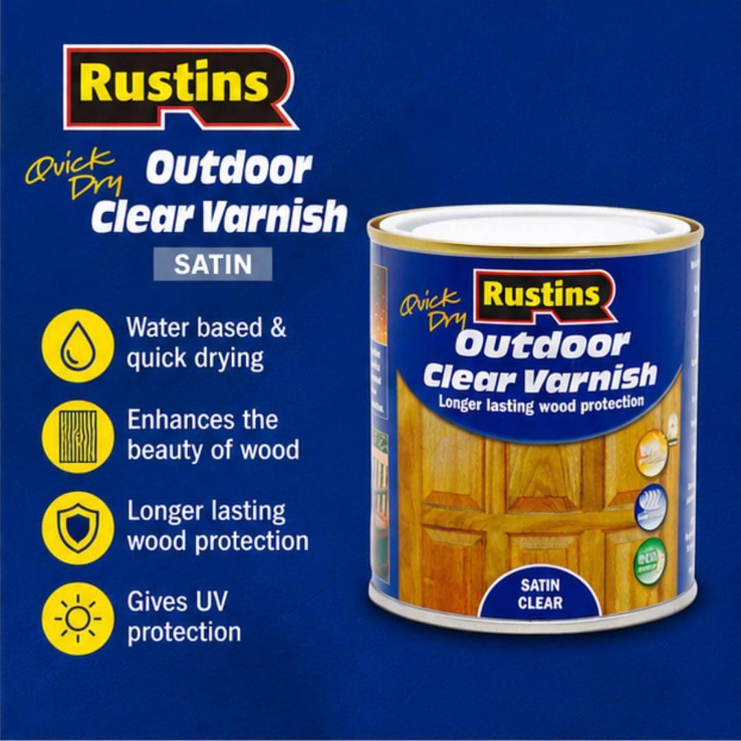 Rustins EAVS1000, Vernice per tutti i tipi di superfici ad asciugatura veloce, Trasparente Satinato (Satin Clear), 1 litro