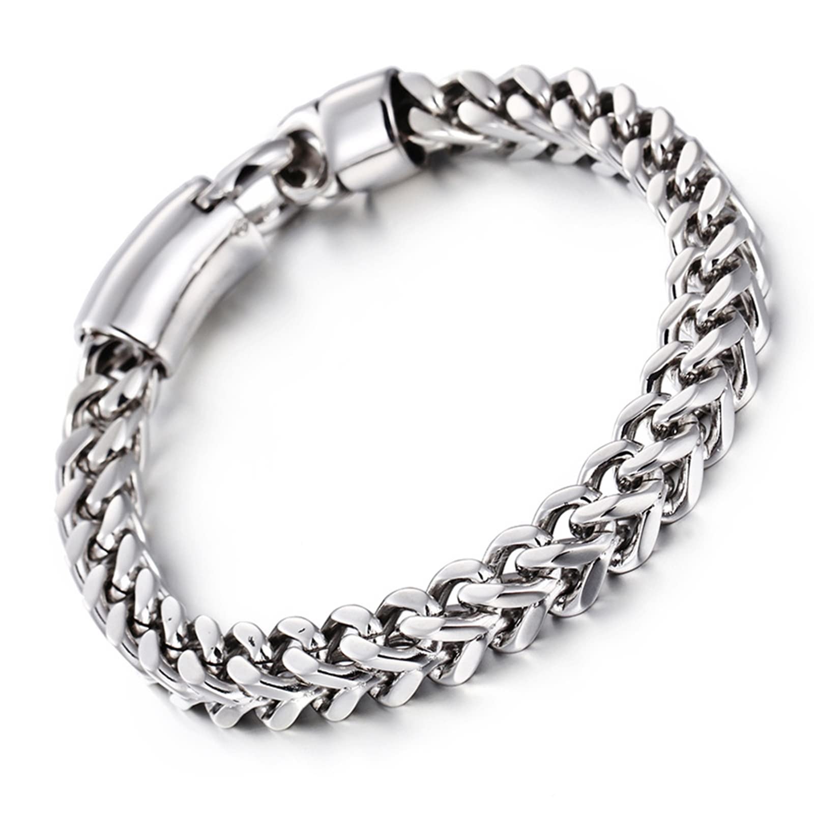 Pulseras para hombre de plata, pulseras de cadena simple y elegante pulsera de acero inoxidable para hombre, 160x8mm, Sin piedras preciosas