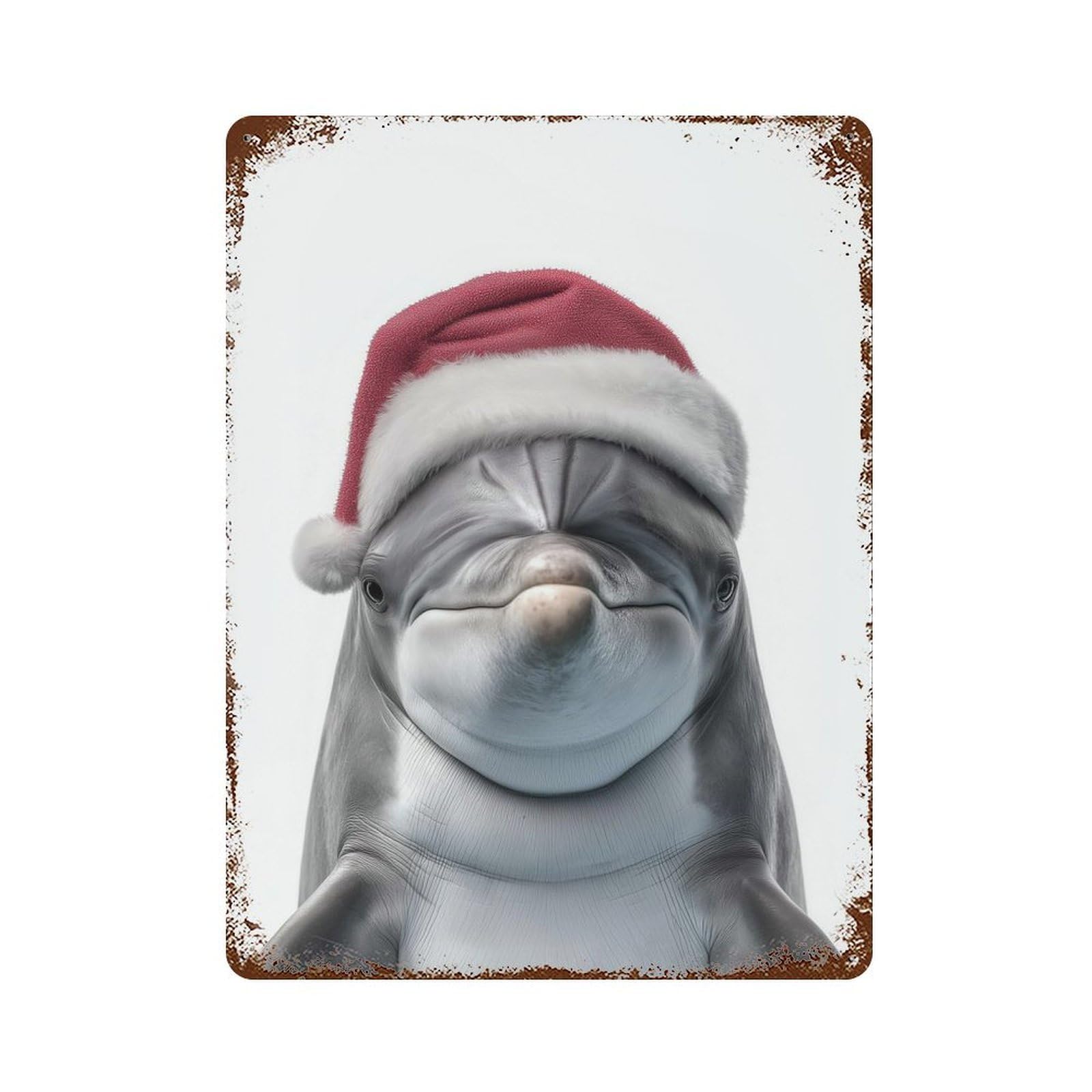 Christmas Dolphin Wearing A Santa Hat Rusty Metal Tin Sign 15.7"x11.8", Industrial Home Decor for Garage, Pub Or Kitchen