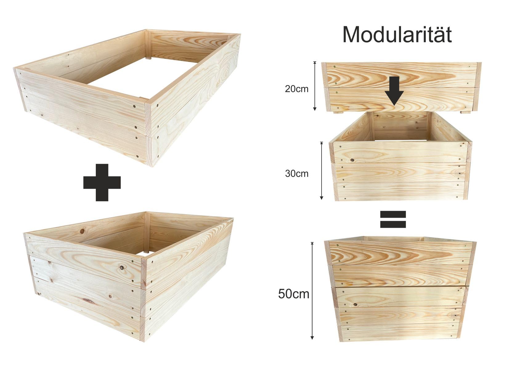 Lermowoood Hochbeet aus Holz 60x40x20 cm Natur – Pflanzkasten für Gemüse & Kräuter – mit Agrovließ – steckbar & stapelbar- Aussenbereich ideal für Garten, Balkon & Terrasse