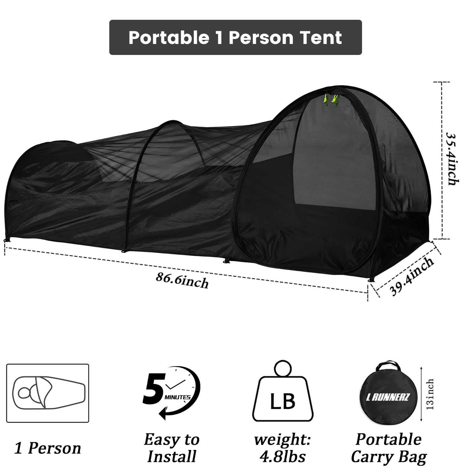 L RUNNZER One Person Tent, Pop Up Bivy Tent for 1 Person, Ultralight Bivvy Cover for Camping, Backpacking & Trekking, Backpacking Cover with Rainfly, Rainproof & Waterproof