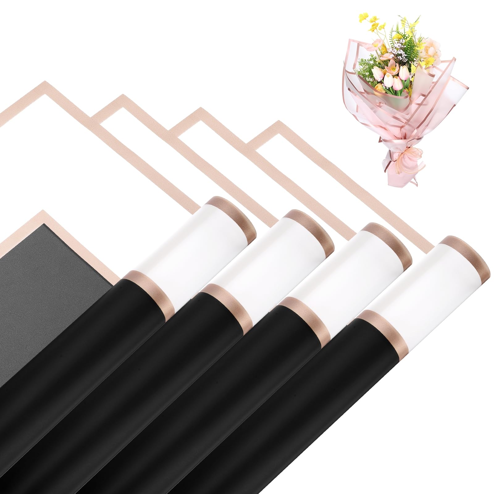 sourcing map Flower Bouquet Wrapping Paper, 57cm/22 Inch Waterproof Floral Wrapping Paper for Flower Bouquet DIY Gift, Wedding, Birthdays, Valentine's Day, Pack of 20(Black)