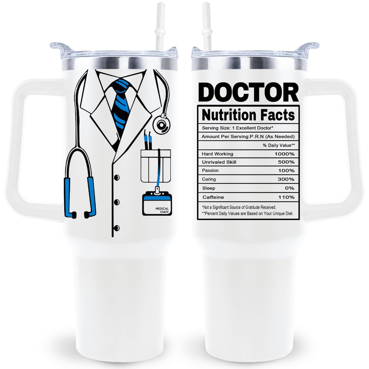 sxmluedn Doctor Tumbler Cup - 40 Oz Mug With Lid, Straw and Handle - Perfect Doctor Appreciation Gift For Women & Men