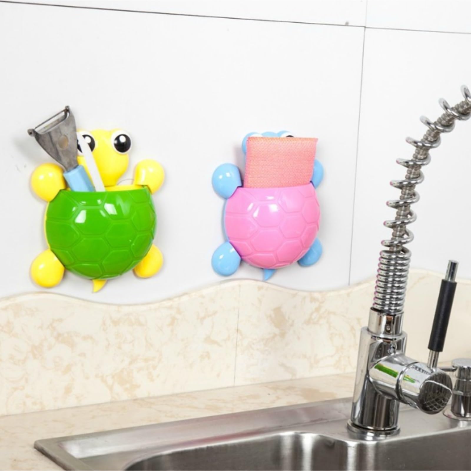 Portacepillos de Dientes para Familia Soporte For Cepillo De Dientes, For Pasta Montado En La Pared, Organizador Ducha con Forma Tortuga Cocinas(Blue)