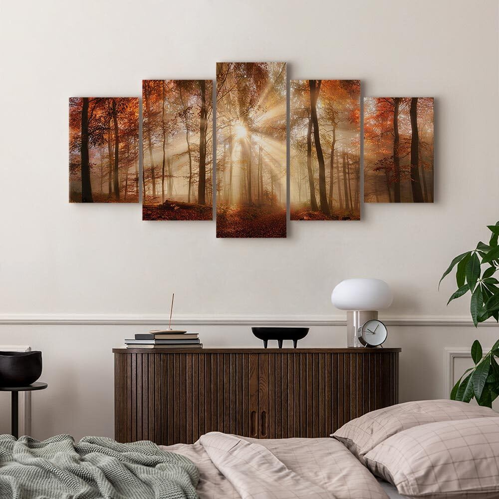 decomonkey Quadri Moderni Soggiorno Natura Astrazione, 5 pezzi, 150x75 cm | Tela strutturata su telaio in legno, decorazione per camera da letto e ufficio, Quadro Stampa su Tela