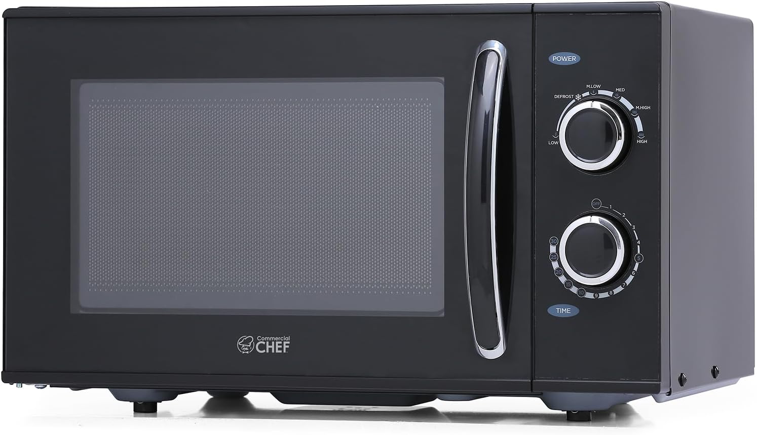 COMMERCIAL CHEF Rotary Dial Microwave with 6 Power Levels, Small Microwave with Pull Handle, 900W Countertop Microwave with Kitchen Timer, Microwave 0.9 Cu Ft with Rotary Dial Controls, Black