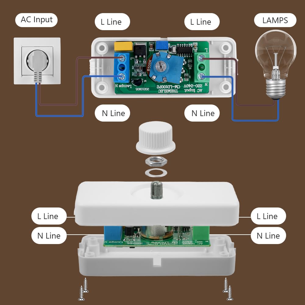 AXFEE Interruptor Regulador de Luz, Dimmer Led 220V, 220V-240V AC/50hz Regulador Intensidad Led, Potenciómetro Regulador de Luz con Interruptor, para 3-100W Lampara LED y Bombillas Regulables, Blanco