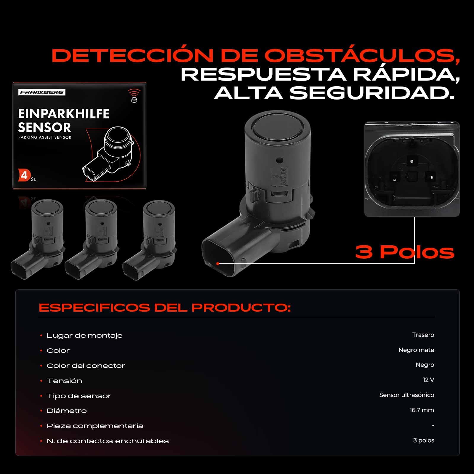 Frankberg 4x Sensor de aparcamiento PDC Trasera Compatible con 147 937 1.6L 2001-2010 156 932 1.6L 1997-2005 156 Sportwagon 932 1.6L 1997-2006 159 939 1.7L 2005-2012 Replace# 735393479