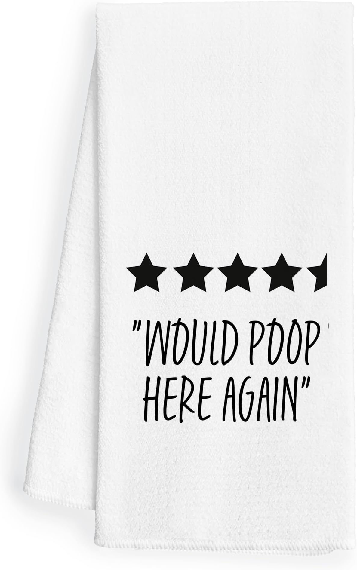 Funny Bathroom Decor Decorative Hand Towels - Would Poop Here Again, Humorous Bath Towel, 16x24 Inches, White, Chenille