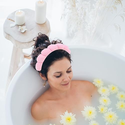 Miniatura 6 de WHAVEL Paquete de 3 diademas de spa para el cuidado de la piel, diadema de maquillaje, diadema de esponja de tela de rizo, diadema de lavado facial,