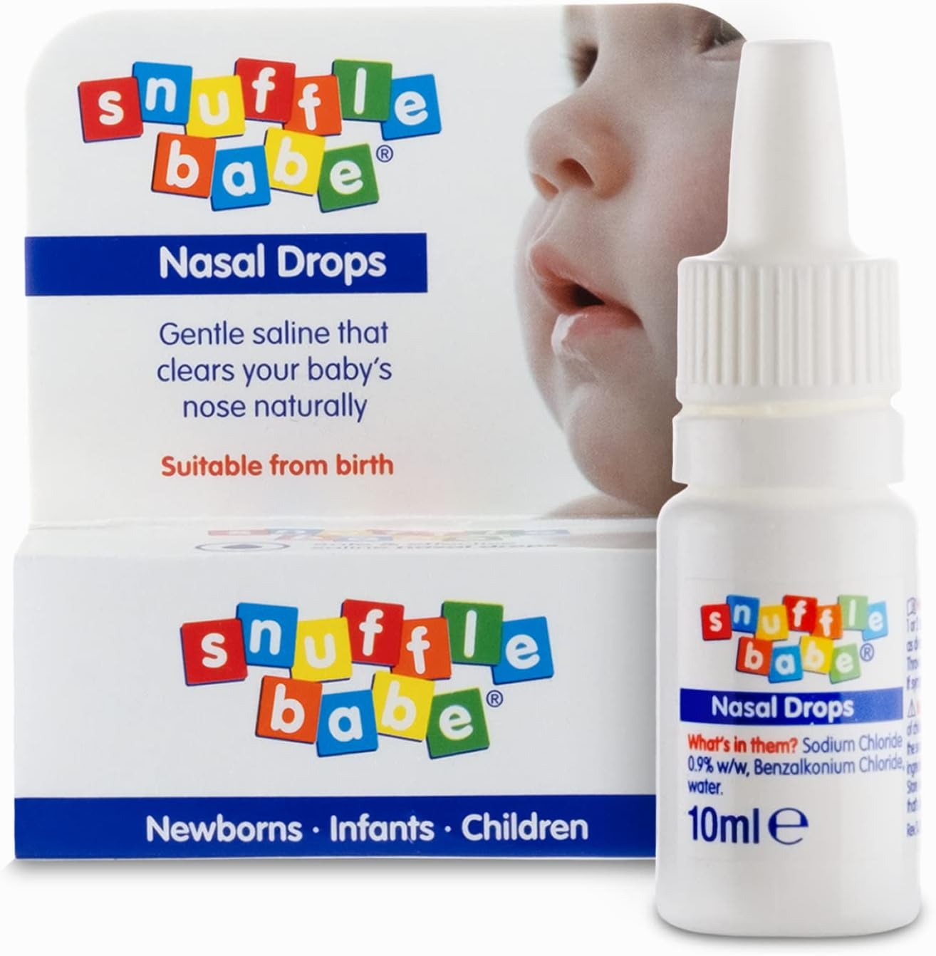 Snufflebabe Saline Nasal Drops – Suitable from Birth – Instant Relief for Blocked Nose & Sinuses (10ml)