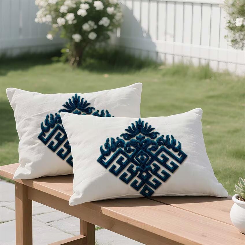 Housse de coussin 60x90cm rectangulaire lin exterieur marine - 3