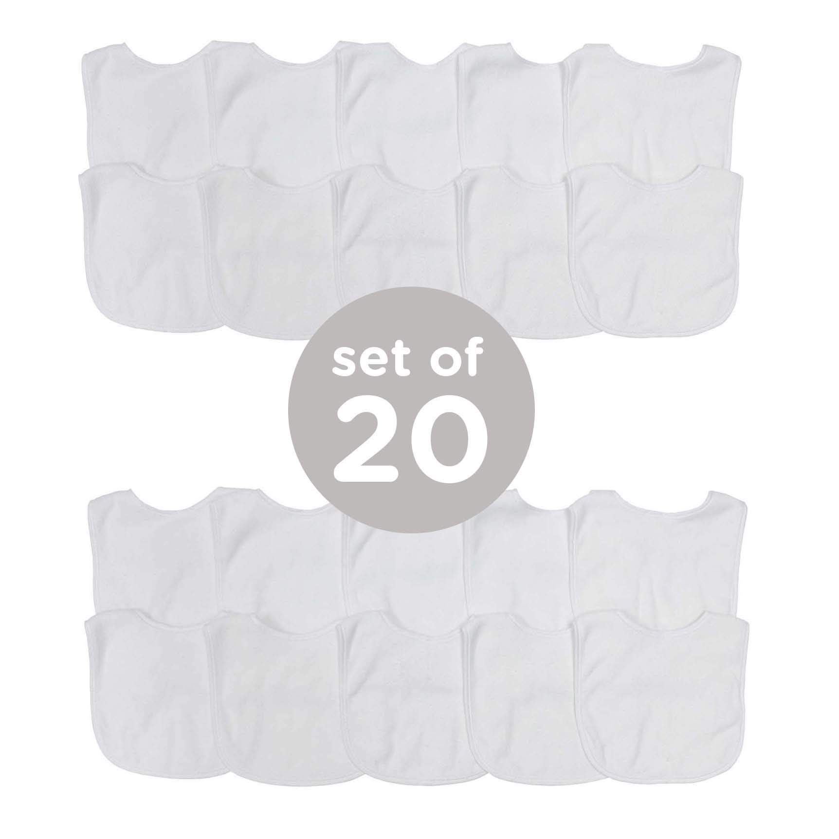 Neat Solutions 2-Ply Knit Terry Solid Color Feeder Bibs in White - 20 Pack