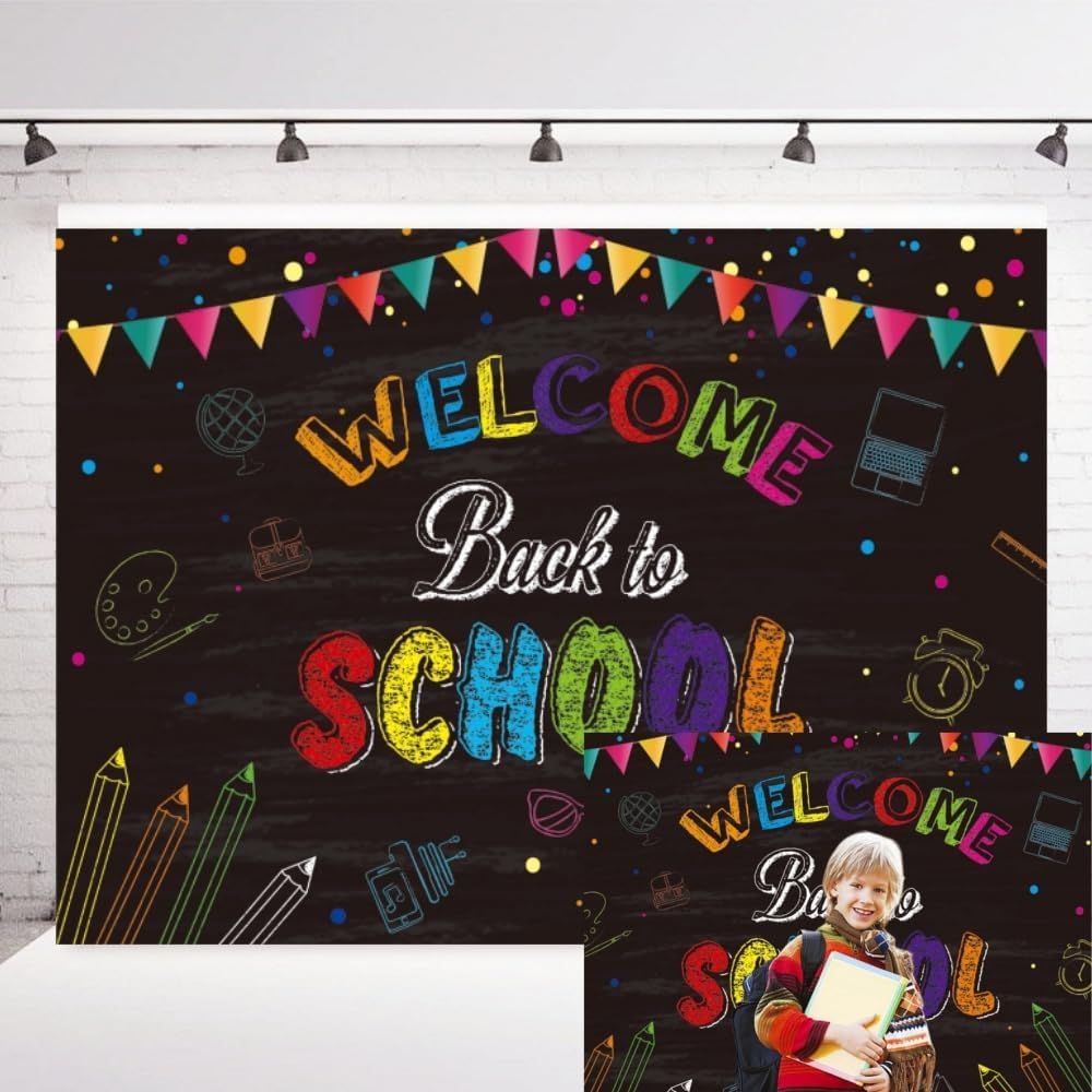INRUI Welcome Back to School Photography Background Back to School Decorations for Classroom First Day of School Teacher and Kids Party Photo Backdrop (7x5FT)