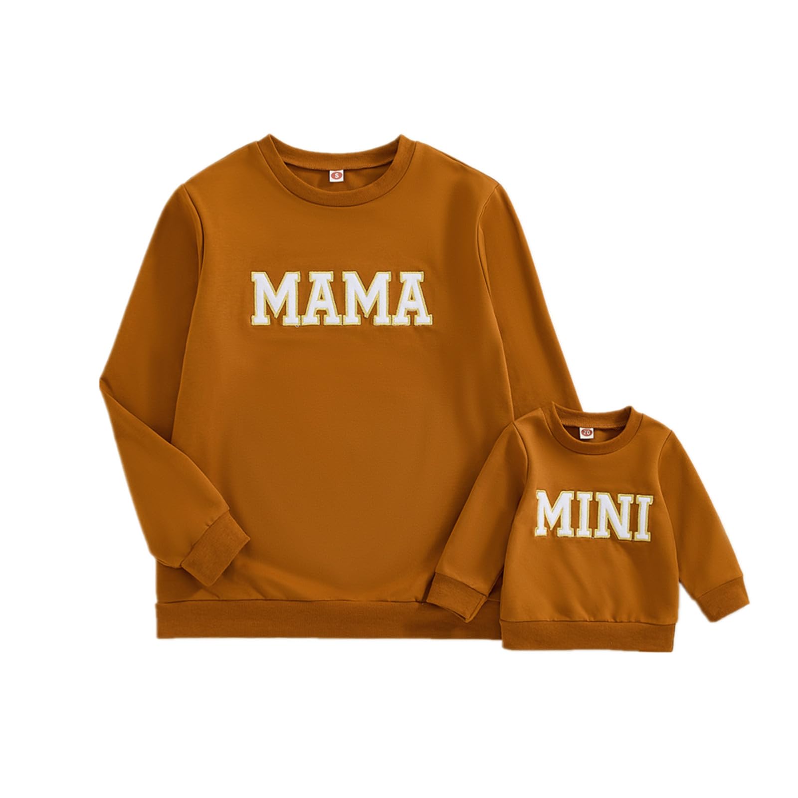 Covvoliy Mommy and Me Letter Print Matching Family Outfits Long Sleeve Crewneck Casual Sweatshirt T-Shirt (Baby, 0-6 Months, Brown)