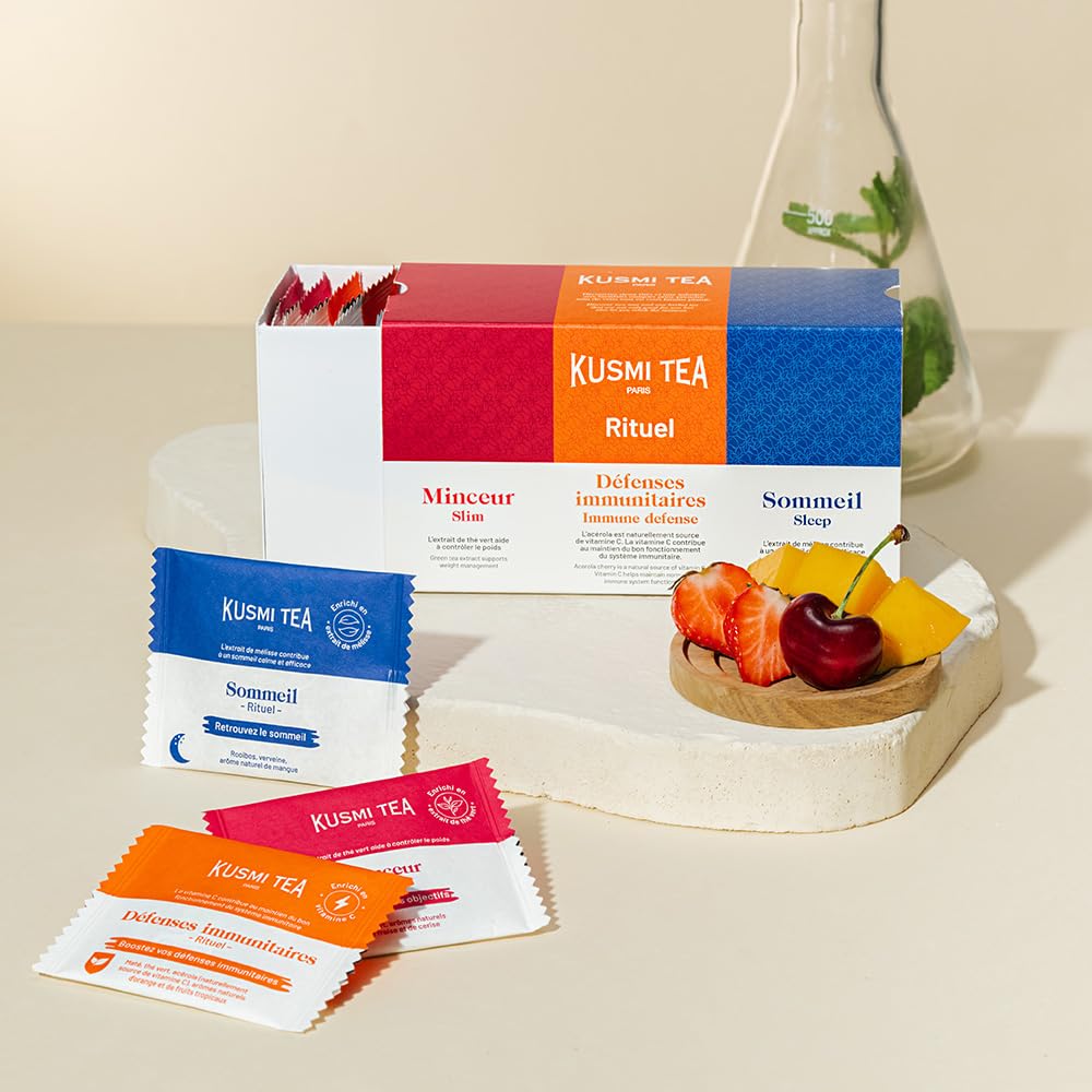 Kusmi Tea - Coffret Decouvert "Les Rituels" - Gamme santé - Assortiment de Thés Verts et Infusion Bio - Idée Cadeau - 24 Sachets - 3 Recettes Délicieuses