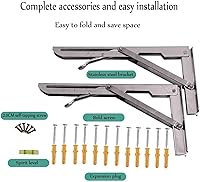 Vista 5 de Wall Mounted Folding Table for Laundry Room, Stainless Steel Storage Shelf with Metal Brackets for Kitchen Dining Room Home Bar Workbench，Stable