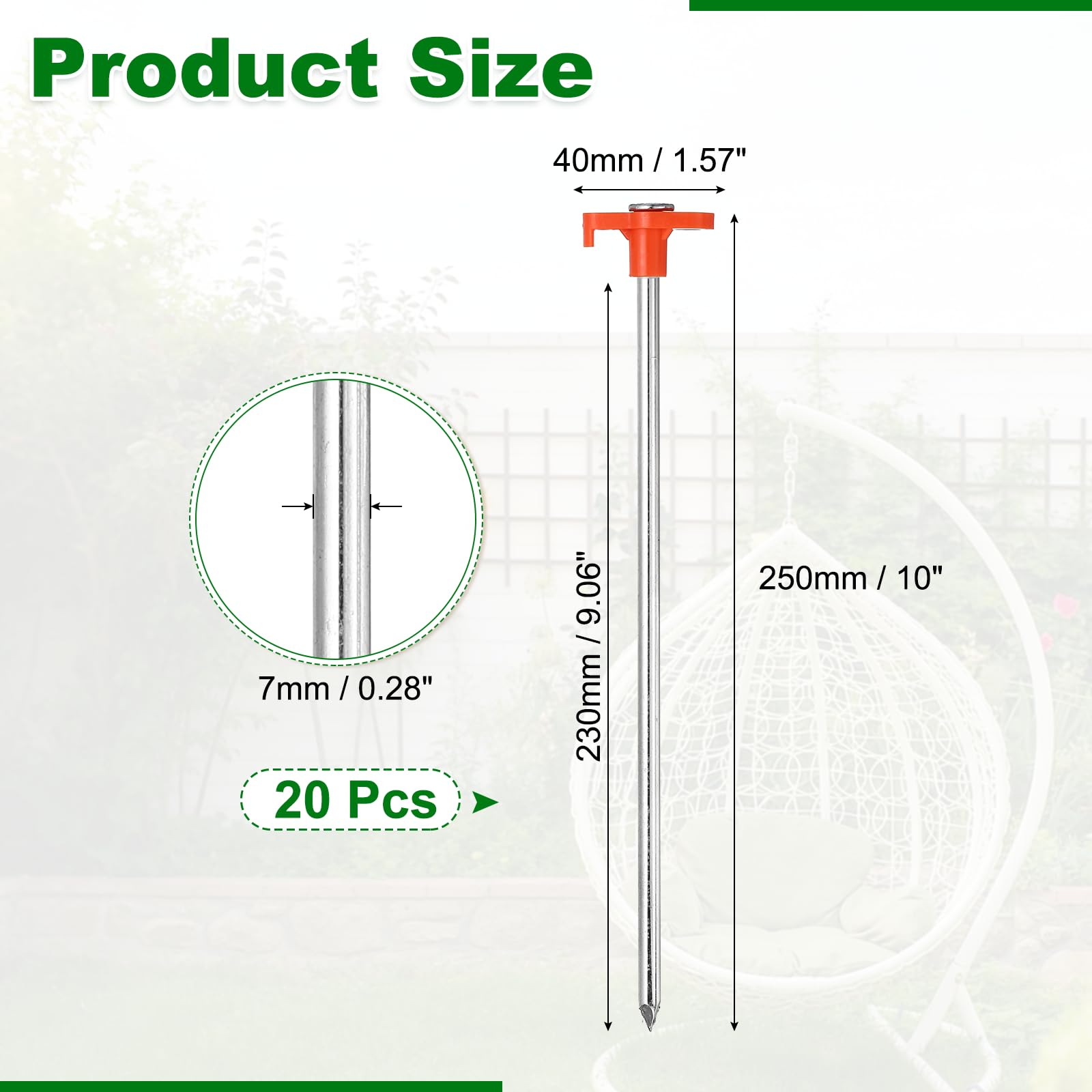 sourcing map Robuste Zeltheringe, 25,4 cm, rostfreie Metall-Heringe, Campingheringe, Erdspieße, Zeltspieße, Baldachin, Anker für Garten, Wandern, Plane, Überdachung, Grasland, Orange, 20 Stück
