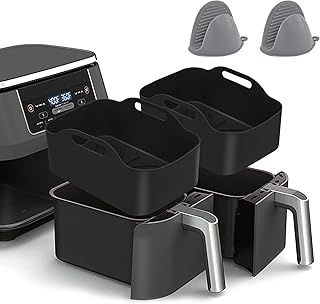 2PCS Silicone Pot for Ninjas Dual Air Fryer, Silicone Air Fryer Liners Double Air Fryer Silicone Air Fryer Basket, Air Fryer Rack Accessories for Air Fryer, Oven, and Microwave