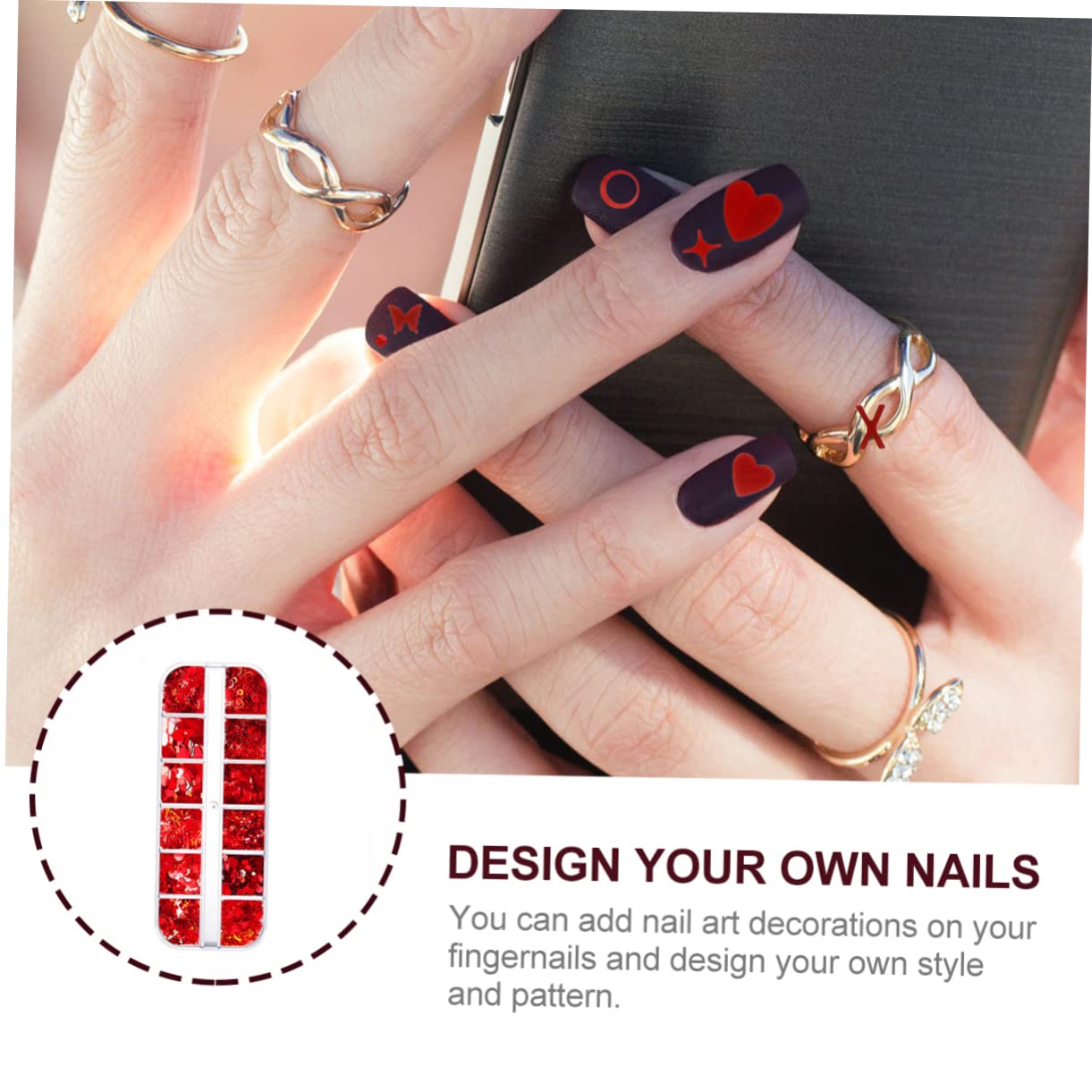 FRCOLOR Valentine's Day Red Heart Glitter Nail Art Sequins for Nail Decoration Nail Art Stickers and Accessories for Creative Manicure Designs