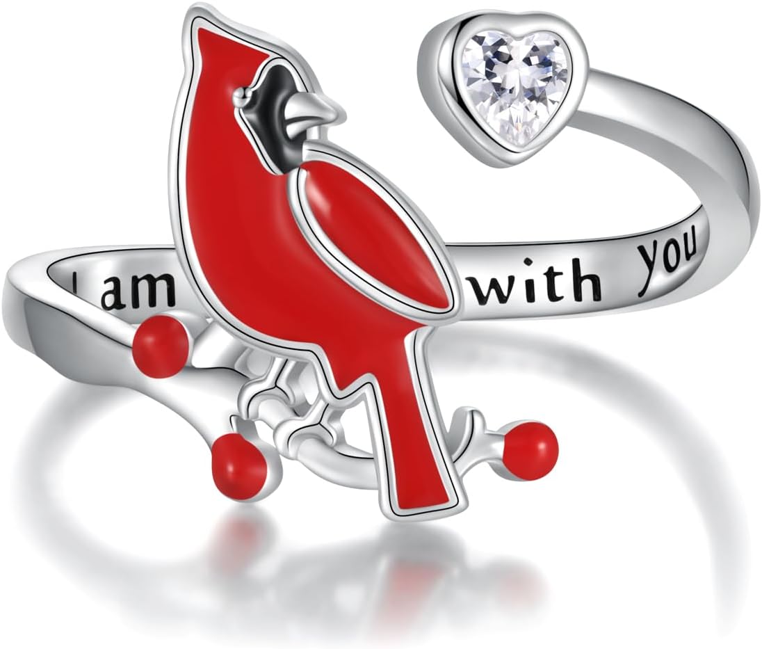 925 Sterling Silver Cardinal Earrings Necklace Ring Red Bird Jewelry I am Always With You Memorial Gifts for Women
