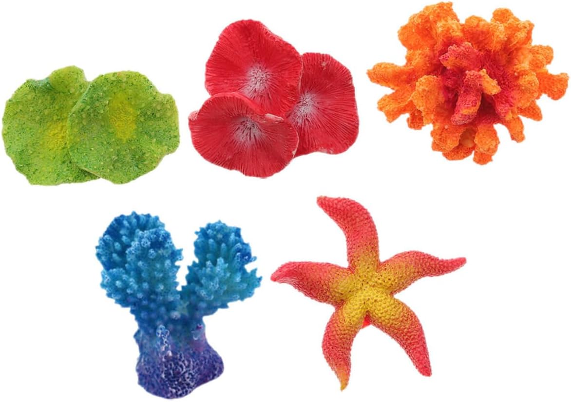 4sets Mini Coral Faux Plant Fish Tank Fish Bowl Feeder Fake Coral Aquatic Plants Artificial Decor Kit Desktop Tank Plant Aquarium Coral Creative Landscape Star