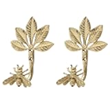SOFFEE DESIGN Set of 2 Wall Mounted Metal Coat Hooks, Gold Bee Leaf Hanging Rack Hooks for Entryway, Bathroom, Bedroom Farmhouse Decoration