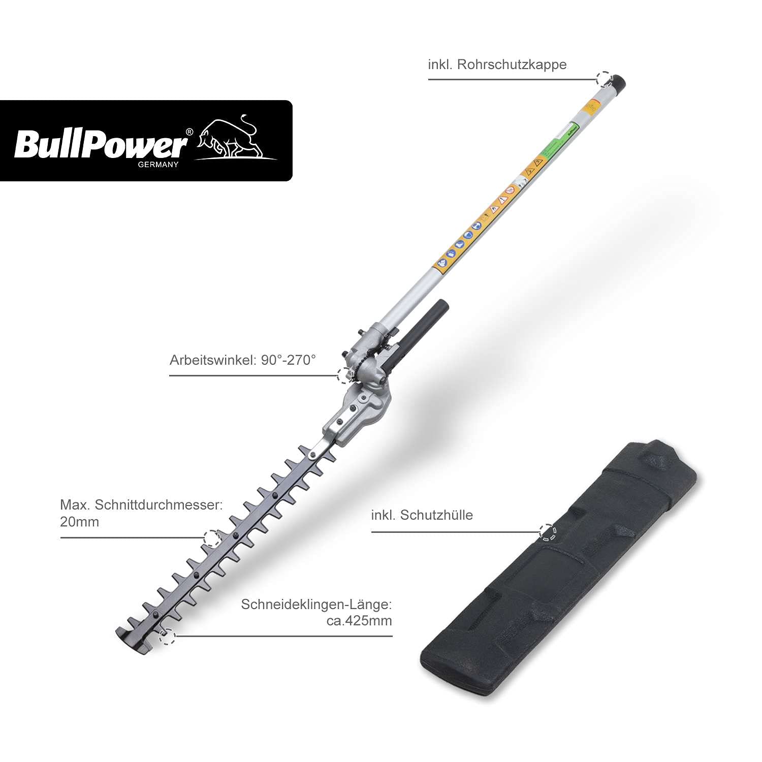 BullPower MF-5206 Multitool 5in1 Heckenschere Motorsäge Motorsense Benzin Rasentrimmer Freischneider Astsäge Hochentaster inkl. 90cm Verlängerung
