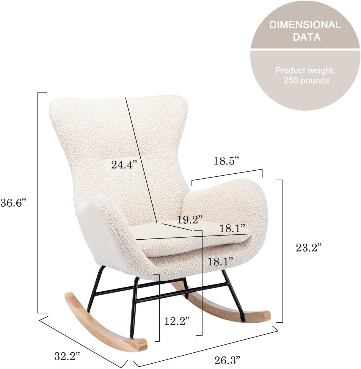 Qtivii Rocker Glider Chair for Nursery, Modern Rocking Chair with High Backrest and Armrests, Comfy Uplostered Accent Chair for Living Room, Bedroom (Beige) : Home & Kitchen