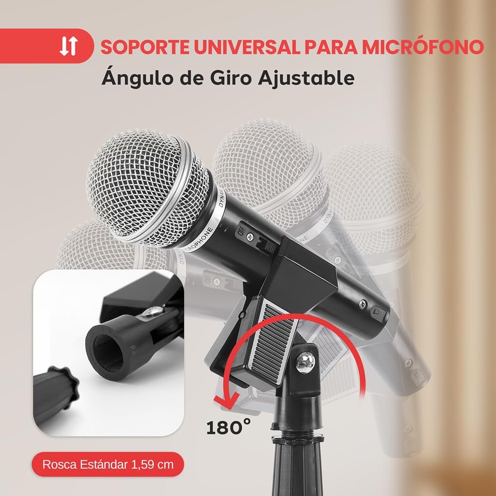 Pyle Soporte de Microfono, Altura Ajustable, Universal, Compacto, Liviano, Clip para Mic, Base de Goma