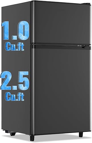 WANAI Mini refrigerador de 3.5 pies cúbicos con congelador, refrigerador compacto para oficina, dormitorio, apartamento, termostato ajustable de 7