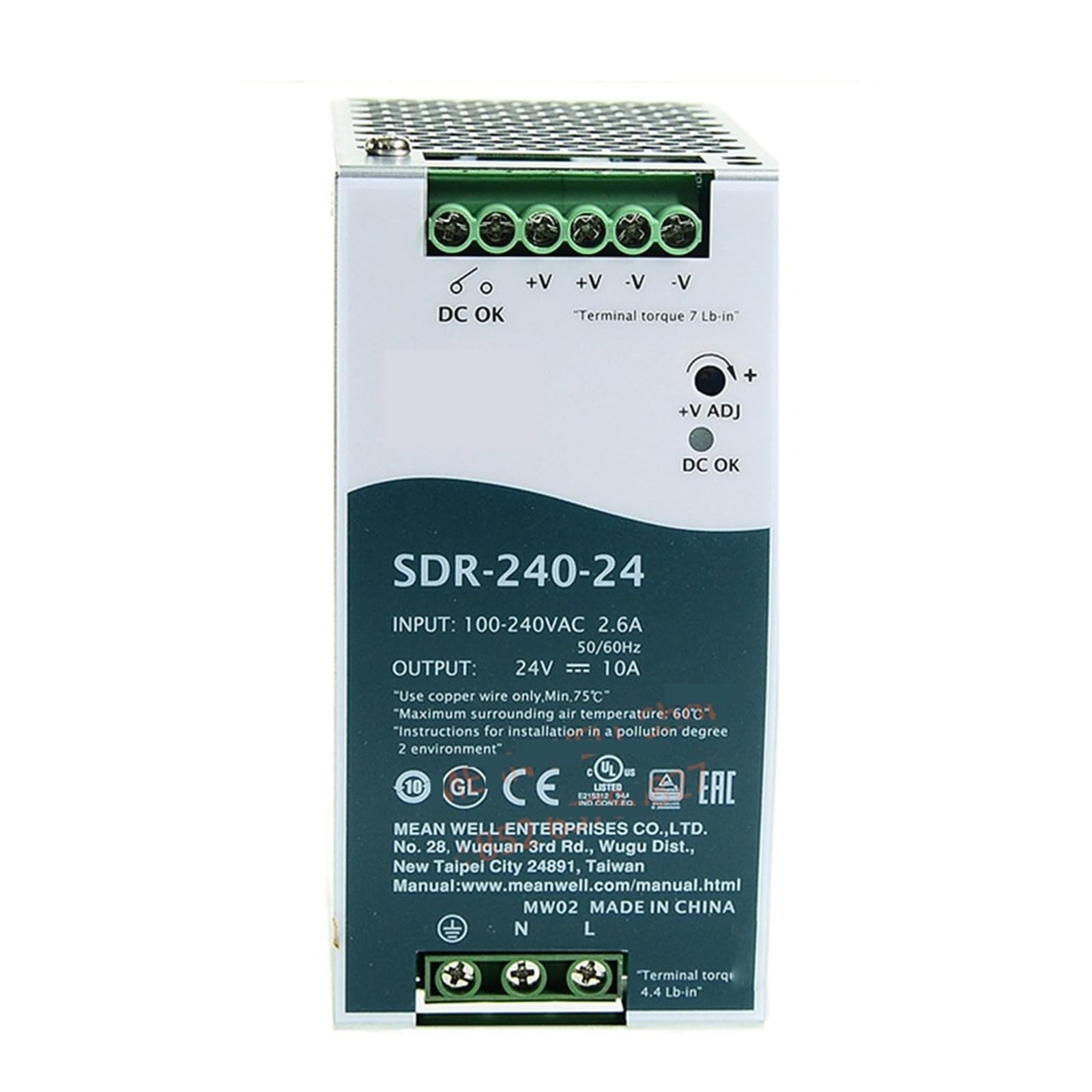 GWRQXWCKA 240W Single Output Industrial Rail with Switching Power Supply SDR-240-24 SDR-240-48 88-264VAC/124-370V(SDR-240-24)