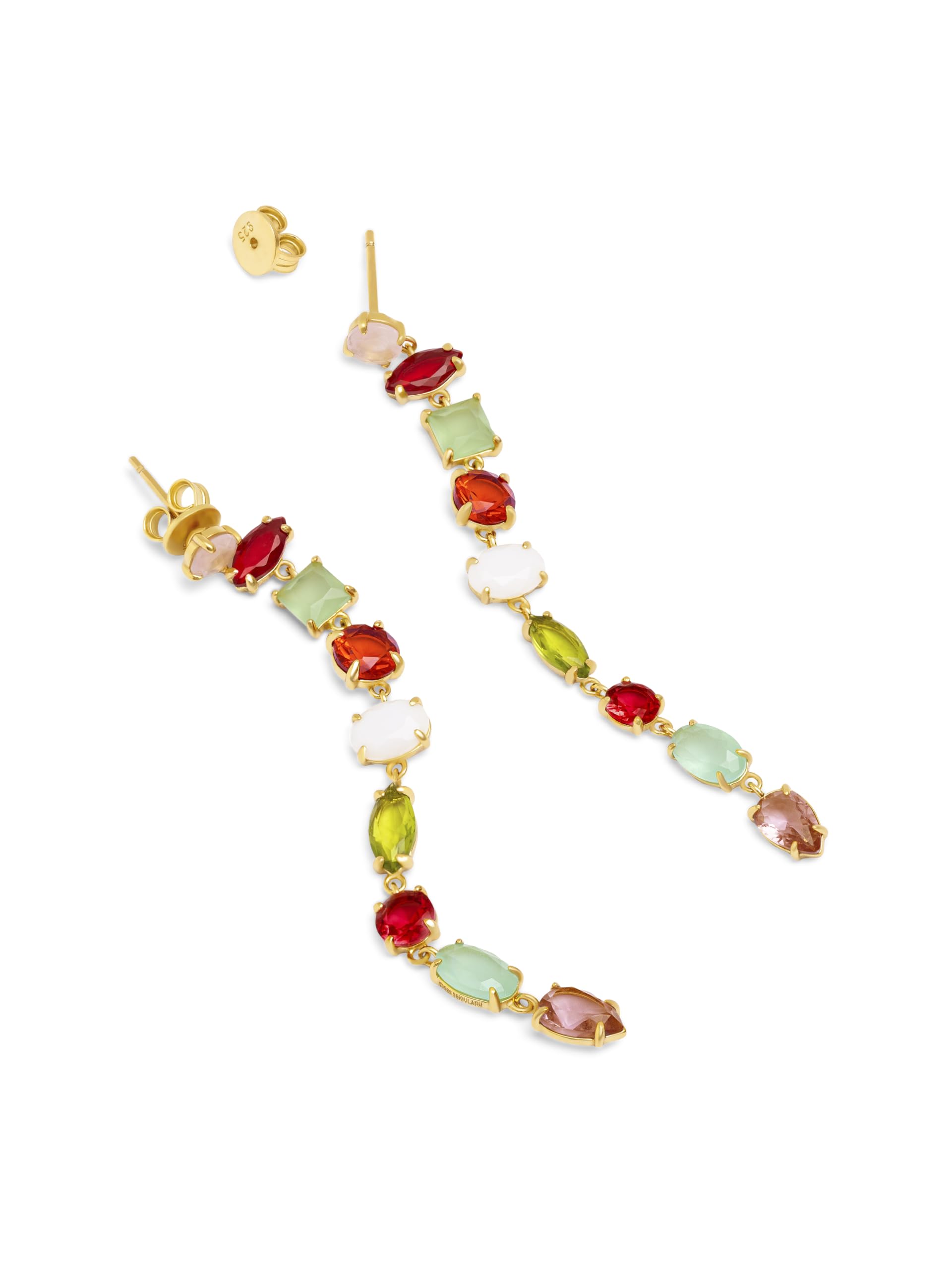 SINGULARU Pendientes Mujer Drop Orquidea Plata Baño Oro | Plata de Ley con baño de oro de 18kt aporta elegancia con diseño de orquídea colgante y circonitas.