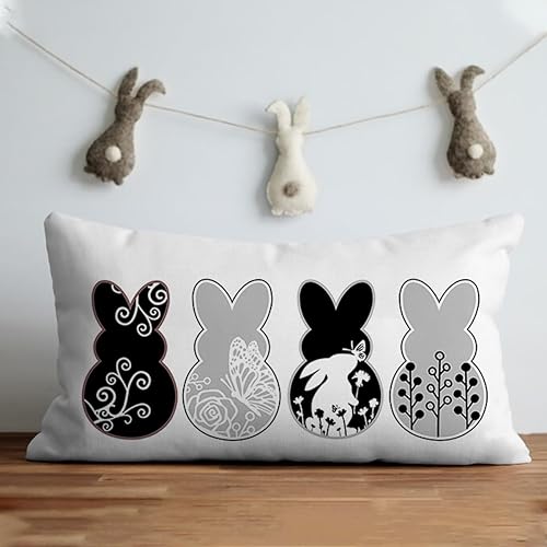 Miniatura 3 de Rguct Fundas de almohada de Pascua de 12 x 20 pulgadas, silueta blanca y negra, conejo, decoración de granja de Pascua, almohadas de conejos de