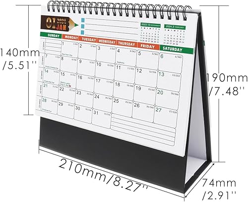 Miniatura 2 de Calendario de escritorio 2024 con tapa de pie 2024, calendario de escritorio plegable negro, calendario mensual con lista de tareas pendientes de