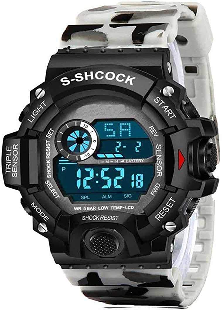 CLOUDWOOD Military Black Digital Sports Watch with Backlight Alarm Snooze Stopwatch for Men and Boys (White) (B08X14KW5S) Amazon Price History, Amazon Price Tracker