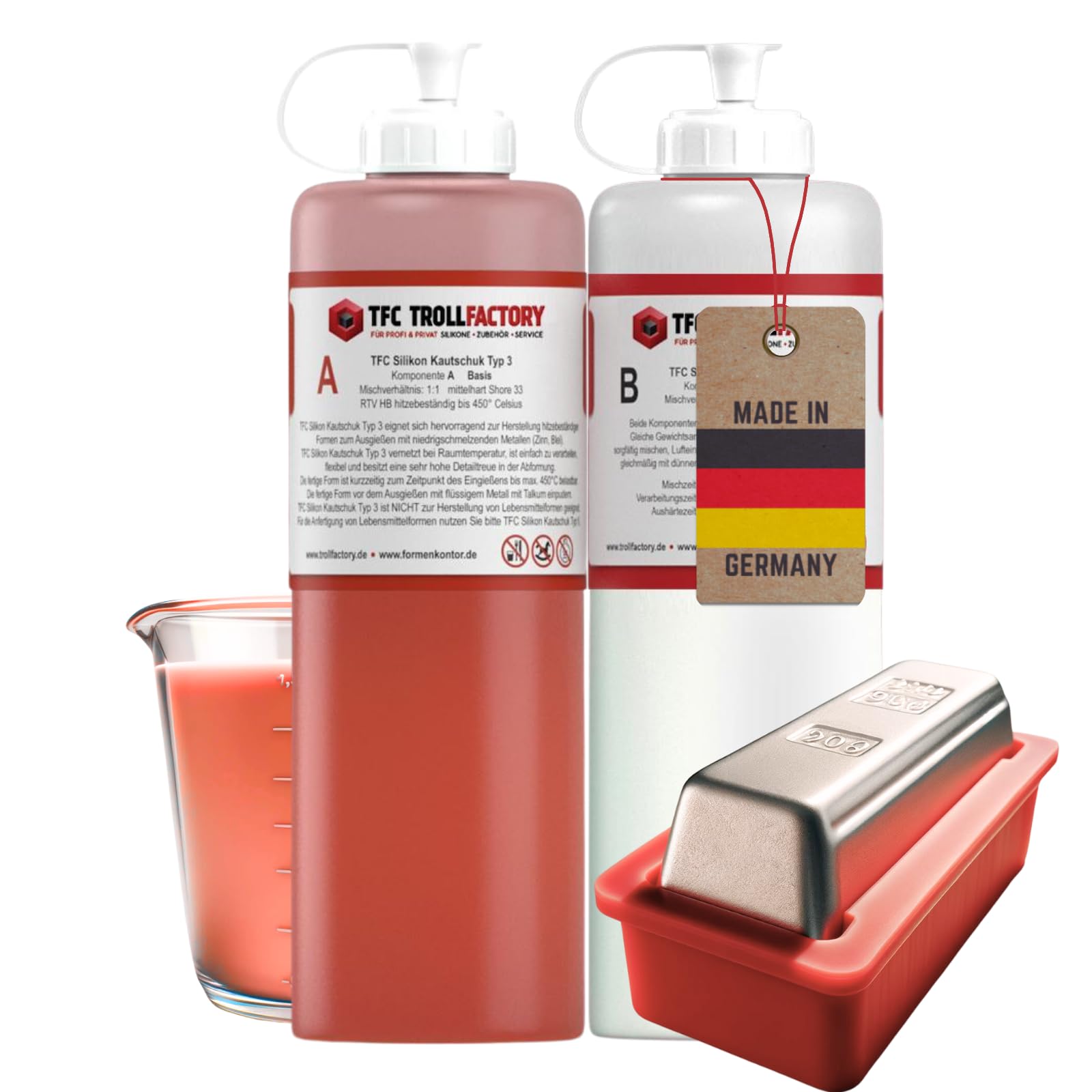 TFC Silikon Kautschuk Typ 3 I Dubliersilikon mittelhart I Zinnguss Bleiguss, hitzebeständig I 2 kg (2 x 1 kg)