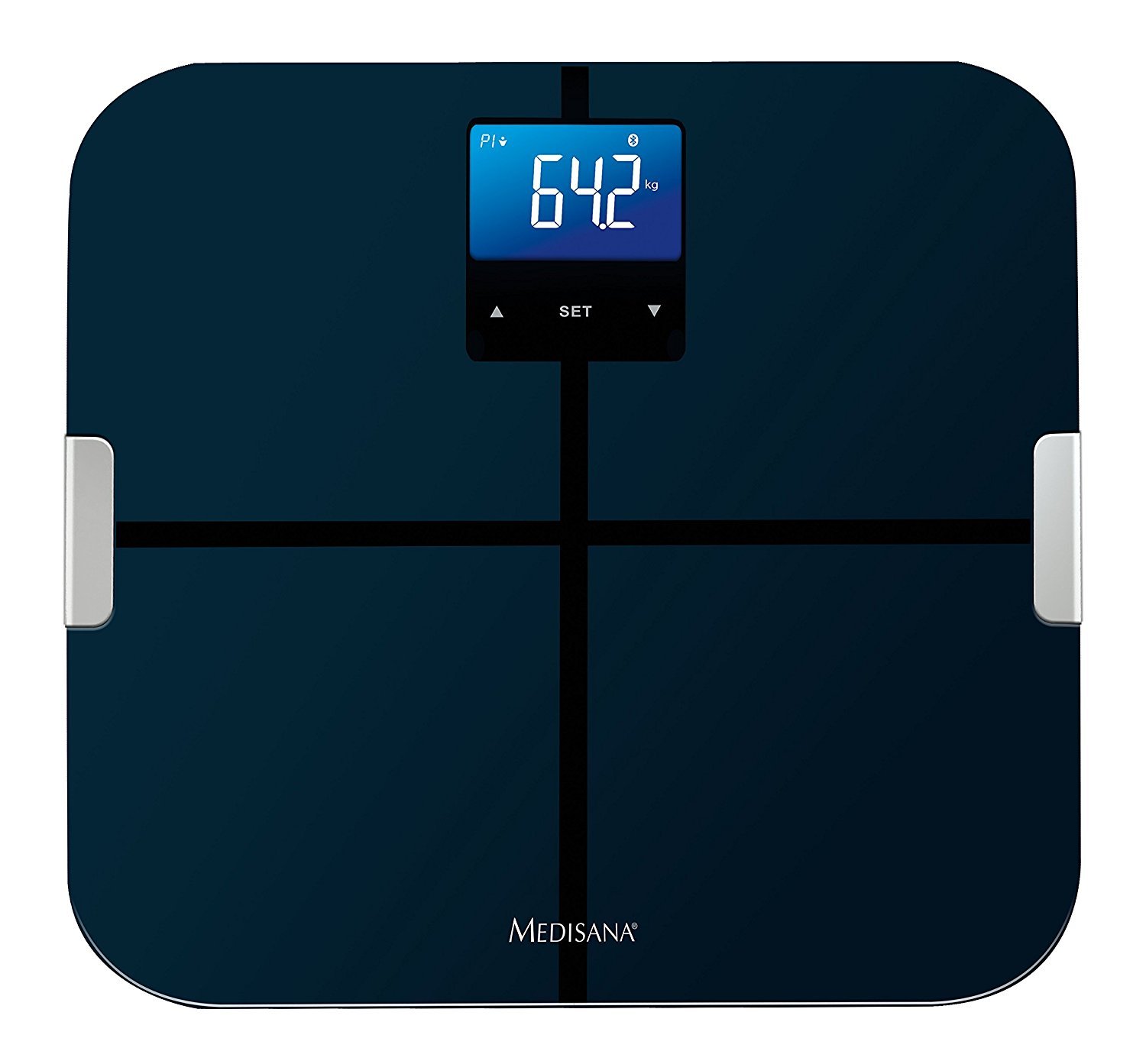 medisana BS 440 Balance d'analyse corporelle numérique, Pèse-personne avec application pratique, Mesure de la graisse corporelle, De la masse musculaire & du poids des os, Jusqu'à 180 kg, Noir