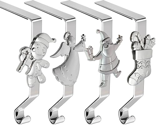 Juego de 4 soportes de calcetines de Navidad para manto, ganchos reutilizables para calcetines de Navidad, colgador de Navidad sin daños para