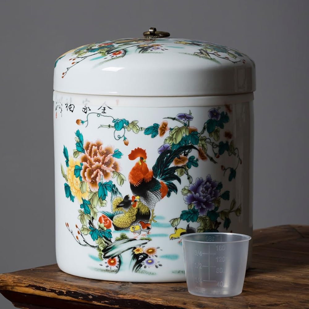 SXYHCK Ceramic Food Storage Jar, Rice Storage Containe, Sealed Home Grain Storage Ceramic Container, Grain Rice Dispenser For Flour Sugar Cereal(Style D)