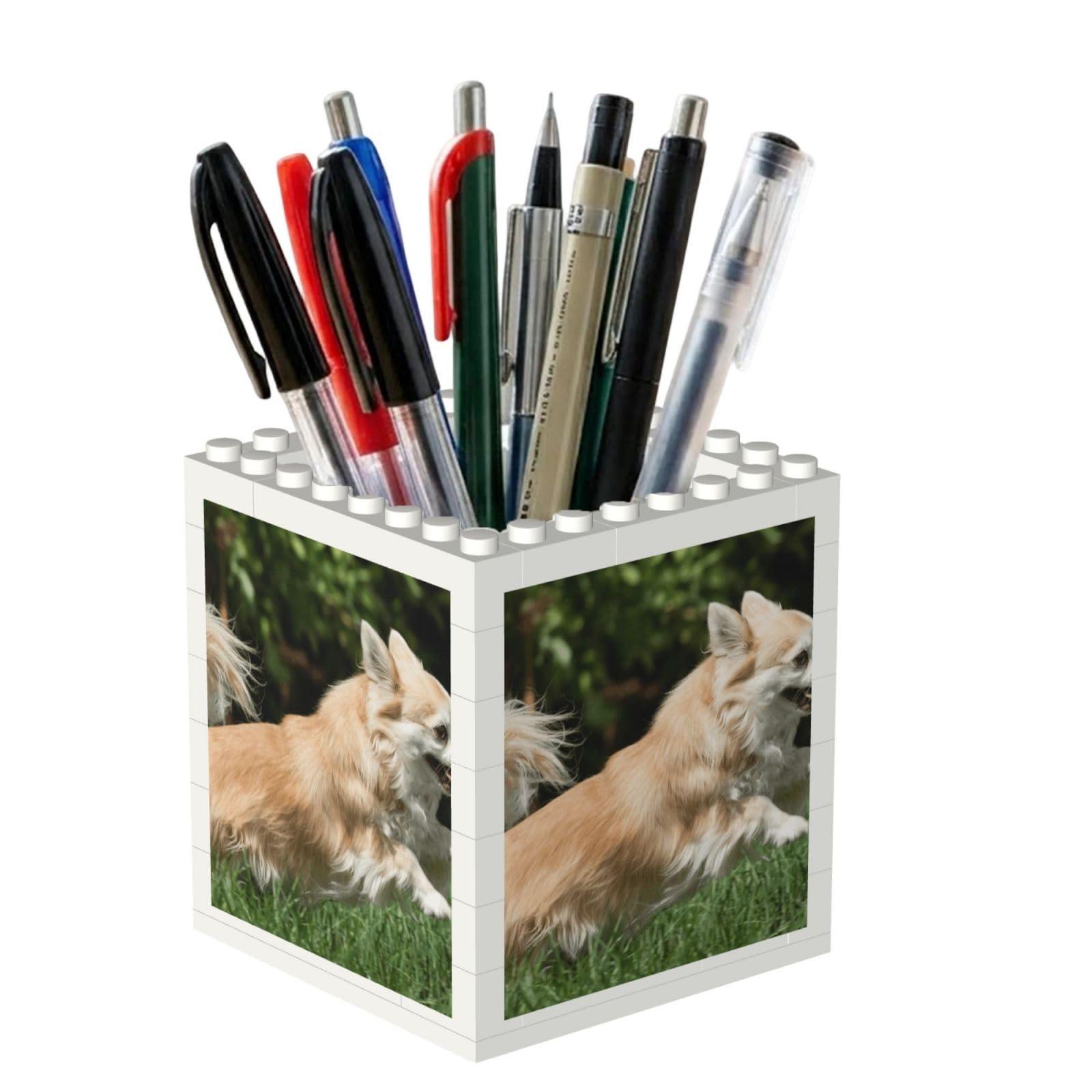 Poadnly Playing Chihuahua Pattern, Pen Pot Pencil Holder for Office Home School, Compact Desk Organiser for Office Stationery