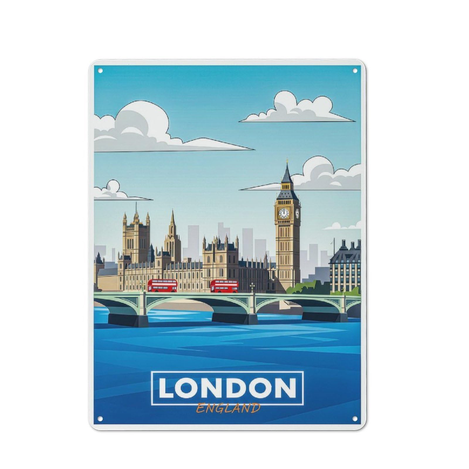 Junmoney Style-2 London Skyline With Big Ben Retro Metal Wall Decor 40X30cm, Retro Metal Sign For Garage, Hobby Room, Office Or Man Cave