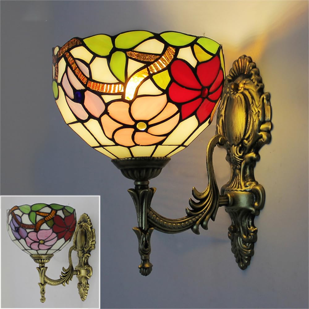 XINYASEE Tiffany Wall Lamps for Bedroom, Living Room, Bedside, Stained Glass Wall Lamps, Bathroom Mirror Lights (3 Flowers)